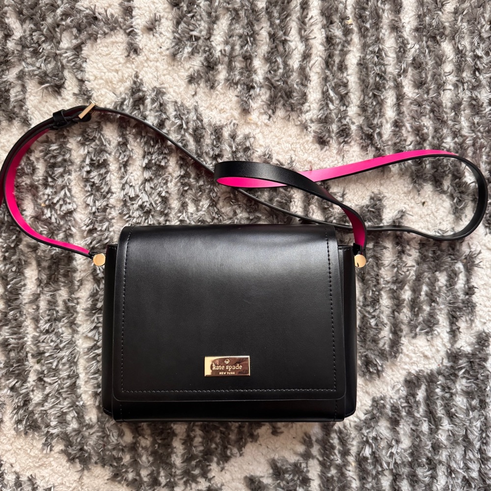 Kate Spade Black and Pink Crossbody Bag with Gold Hardware